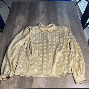 Vintage NICOLA Made in the USA Gold Checkered Blouse with Shoulder Pads